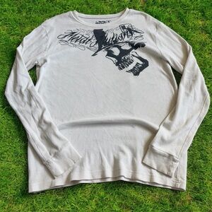 Metal Mulisha Men’s Retro Thermal Longsleeve Shirt Sz L  White Moto-X Y2K Skull